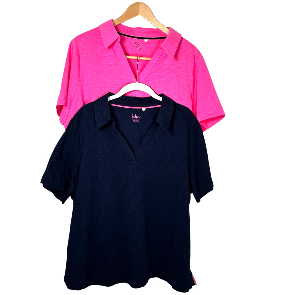 Boden Two-Pack Polo-Style Tops in Hot Pink and Navy